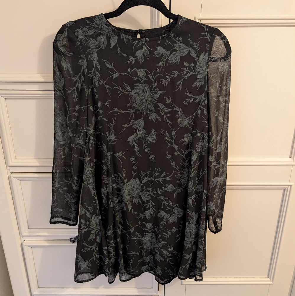 Ecote Sheer Black and Green Floral Dress